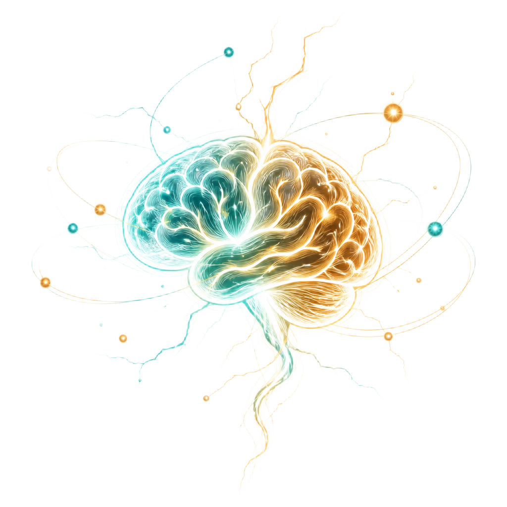 Abstract motif of a brain merged with energy bolts