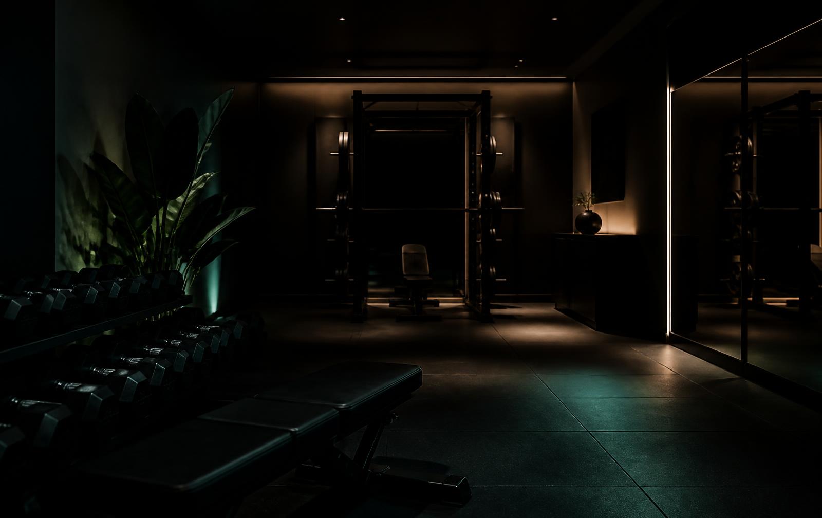 Low-lit private personal training studio